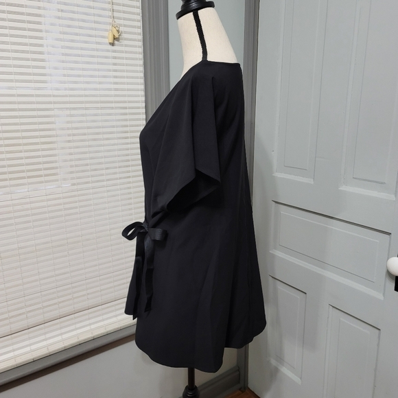 Lane Bryant Black Drop Short Sleeve Side Tie Blouse - Picture 4 of 6